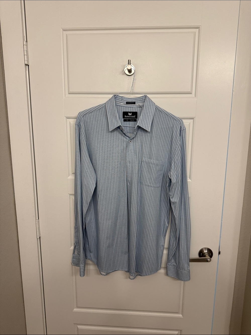 Buttercloth Men’s Blue Striped Dress Shirt XL Slim Fit